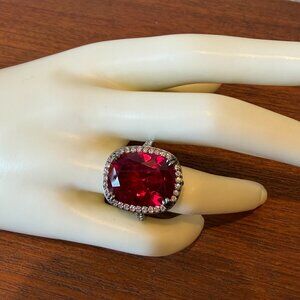 NIB Jean Dousset Sterling Silver 925 Ruby Red Statement Ring